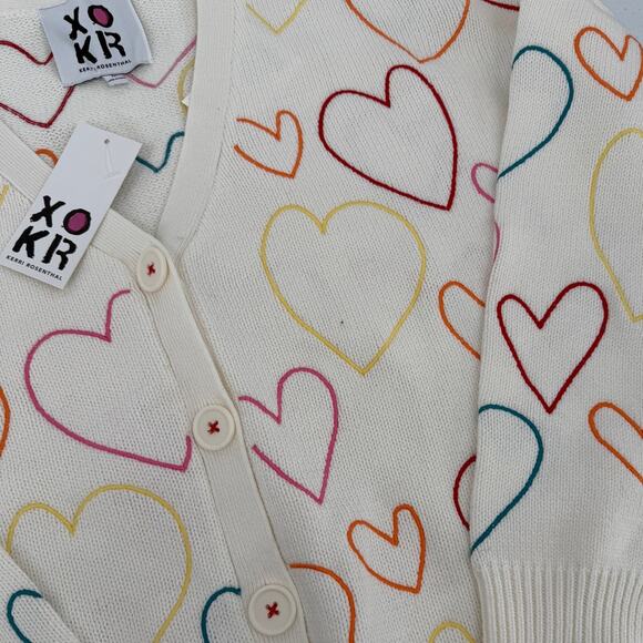 NWT XOKR Kerri Rosenthal Knit Love Heart Cream Multi Color Cardigan Size MEDIUM - Picture 4 of 10